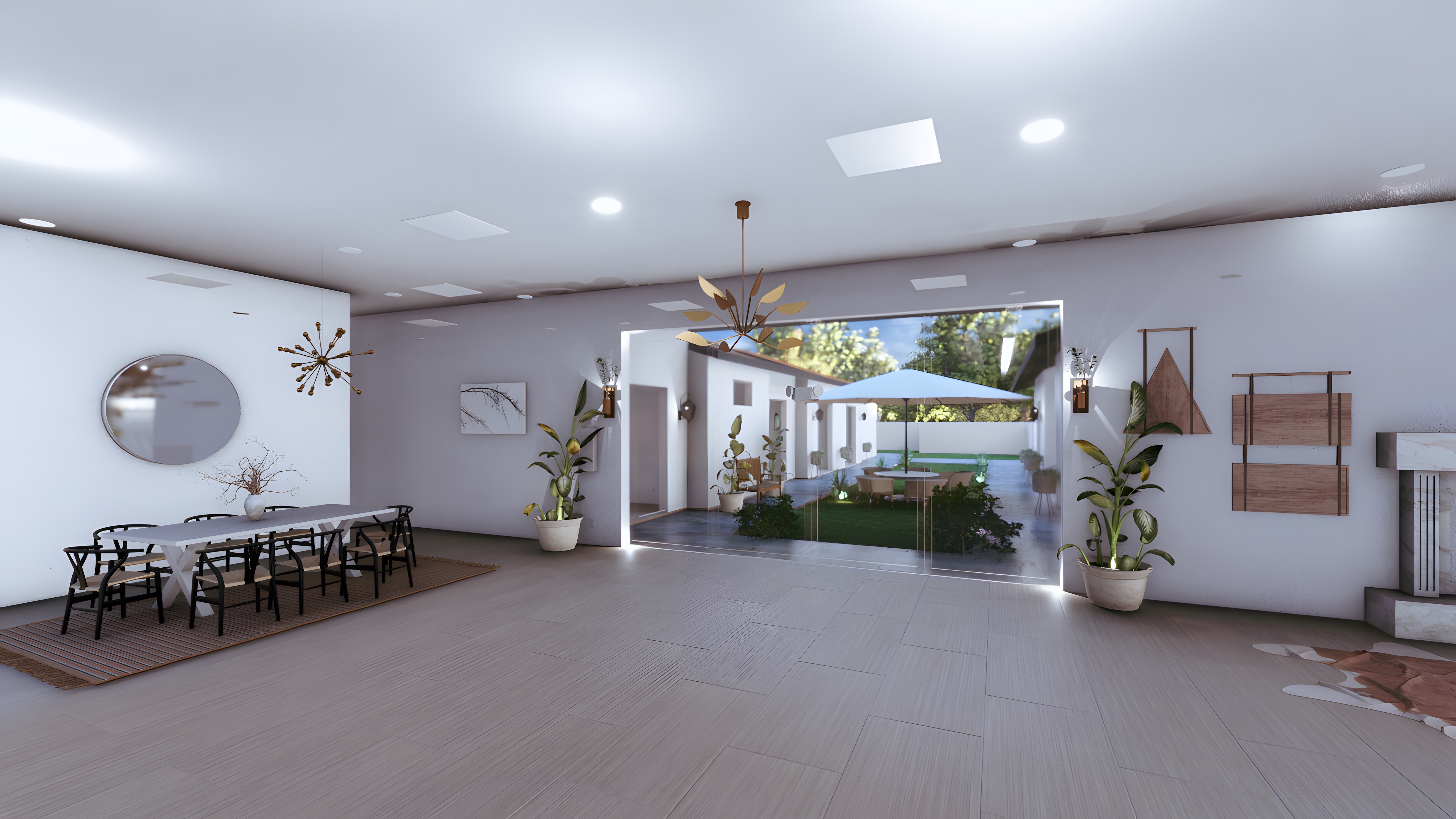 Sarana living and dining area with courtyard view