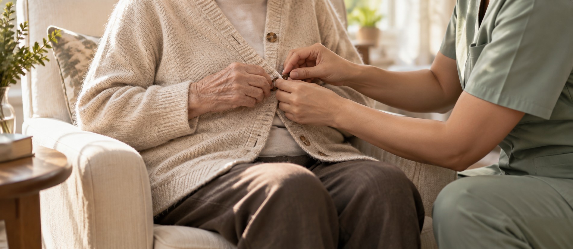 A caregiver helps with a personal routine
